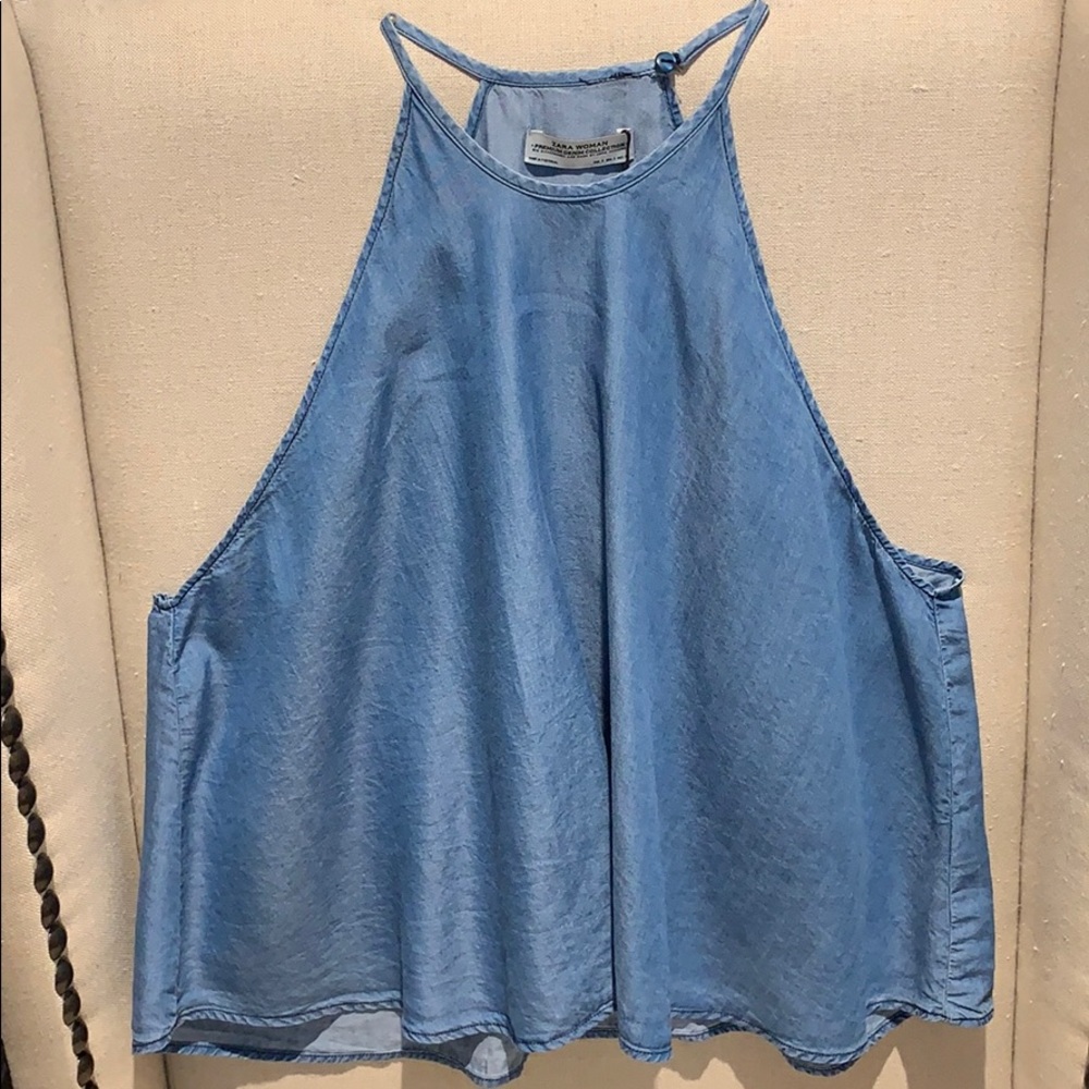 Zara NEW Chambray Sleeveless Blouse S